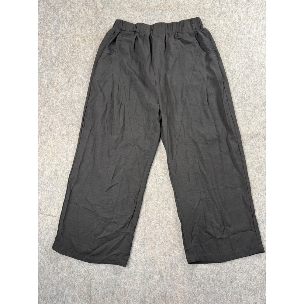 Unbranded Wide Leg Crop Pants Womens M Black Cotton Blend Elastic Waist Boho